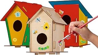 9 DIY Bird House Kits For Children to Build - Wood Birdhouse Kits For Kids to Paint - Unfinished Wood Bird Houses to Paint for Kids - Wood Craft Project Kits - Wooden Arts & Craft for Girls & Boys