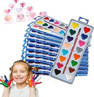 2025 Heart Watercolor Paint Set kids With Paintbrush, 8/16 Colors Washable Mini Watercolor PaintS Set, Heart Watercolor Paint Set Valentines Day Gifts for Kids Teens (A-16 colors-24 pcs) image