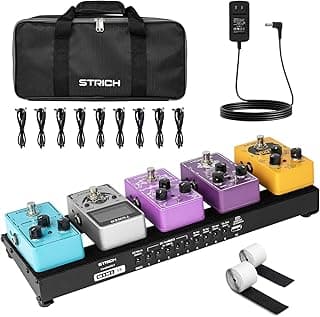 STRICH Guitar Pedal Board with Built-in Power Supply, Small Pedal Board 15 x 5.1" 1.3LB Lightweight Aluminum Alloy, PedalBoard with Pedal Cables, Bag, Hook Loop Strips PB-M15
