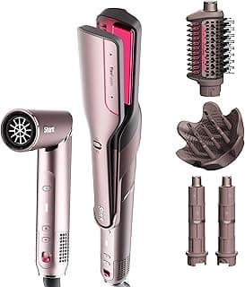Shark FlexFusion Hair Straightener & Powerful Hair Dryer with Diffuser, Fusion Hair Brush, Ceramic Air Styler with Auto-Wrap Hair Curlers, Ceramic Plates, Cosmic Blush HD642S image