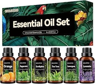 Essential Oils Set - 6 Blends for Diffusers, Aromatherapy Gift Set,Home Care, Candle Making Scents, Humidifiers,- Peppermint, Tea Tree, Lavender, Eucalyptus, Lemongrass, Orange (10mL) image