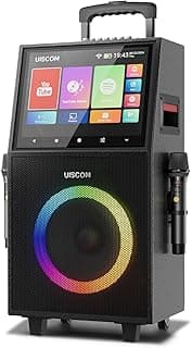 Karaoke Machine with Lyrics Display for Adults,with 2 Wireless Microphones 15.1" Tablet & WiFi & DJ Lights,450W Peak Power,Supports MIC-Input/GTR-Input/HDMI/USB,7000 mAh Battery Capacity image
