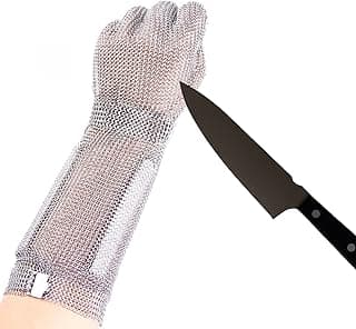 15cm Long Chainmail Glove for Butcher, Finger Protective Safety Work Glove, Cut Resistant Glove with Metal Craw (L) image