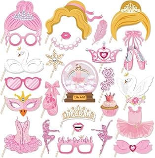 25Pcs Ballerina Photo Booth Props with Stick, Ballet Theme Selfie Props, Birthday Party Supplies, Photography Backdrop Decorations