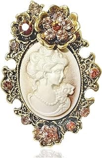 Victorian Vintage Beauty Lady Brooch Pins with Crystal Rhinestones, Retro Gold Tone Brooches for Women Fashion Jewelry (Vintage/Flower) image