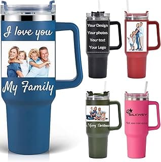 Personalized Tumbler With Handle-Custom 40oz Travel Cup With Lid And Straw-Laser Engraved With Name,Logo,Text,Image-Personalized Gifts For Mom,Dad,Birthday image