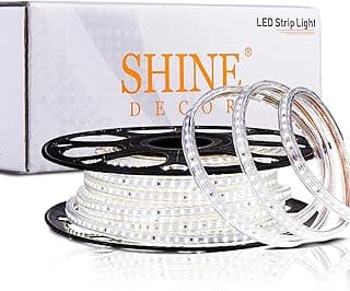 Shine Decor Super Bright LED Strip Light 50FT, 6337 Lumens, IP65 Waterproof Outdoor LED Rope Lights 6500K Cool White, ETL-Listed 120 VAC Cuttable Dimmable Proselect Strip Lighting for Indoor 6x10mm image