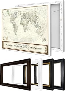 DECORARTS - Personalized Vintage World Map Canvas Wall Art, Push Pin Travel Map for Office, or Study, gifts for Travel Lovers, Customizable Frame Options Ready to Hang, Made in USA