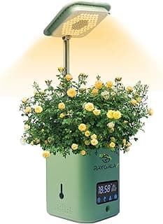 Smart Planter for Indoor Plants, 20X20cm Self Watering Pots Indoor Garden Grow Light with LED Table Lamp Clock Humidifier Automatic Hydroponics Kit Planters for Herb, Small Plants, Green image
