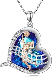 Baseball/Volleyball Necklace 925 Sterling Sliver Baseball/Volleyball Pendant Sport Crystal Jewelry for Women image