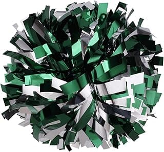 Metallic Cheerleader Cheerleading Pom Poms 6 inch 1 Pair (Forest Green/Silver) image