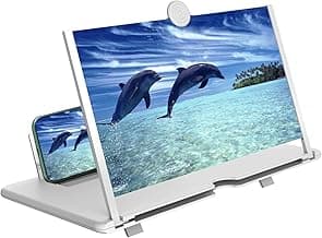 12" Mobile Phone Screen Magnifier，3D HD Mobile Phone Magnifier Projector Screen for Movies, Videos, Foldable Phone Stand with Screen Amplifier，Supports All Smartphones (White, 12 inches) image
