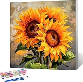 Fountor Framed Paint by Numbers Kit for Adults Beginner & Kids Ages 8-12, Sunflower Paint by Number with Frame, Easy Acrylic Watercolor Sunflower Paint by Numbers Kit on Canvas 10x10 inch image