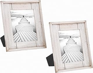 Barnyard Designs Rustic Wood Picture Frame – Farmhouse or Coastal Beach Theme Wooden Photo Frame, Distressed White (8" x 10" / 2 Frames) image