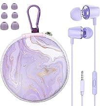 Earbuds Set with Case for Kids for School, Wired Headphones with Case and Small Size Ear Tips, Aesthetic Ear Buds with Cute Case, Earphones for Phone and PC Laptop(Purple) image