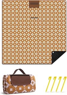 Picnic Blankets 79"x79", Waterproof Foldable Picnic Mat, Extra Large Outdoor Blanket for Camping on Grass, Portable Sandproof Beach Blanket for Travel Hiking, 3 Layer Thick Picnic Rug(Coffee Pop) image
