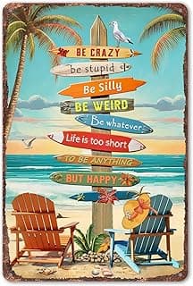 Tropical Beach Sign Wall Decor - Colorful Surfboard Art for Home, Office, House, Perfect Beach Wall Art and Surf Decor, 12" * 8" (280)