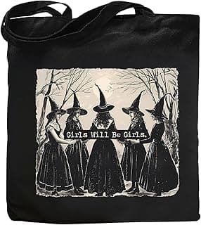 Aesthetic Witchy Canvas Tote Bag for Women Funny Witchy Gifts for Women Cute Girls Will Be Girls Canvas Bag Spooky Reusable Beach Shoulder Grocery Casual Bag for Work Travel, Black