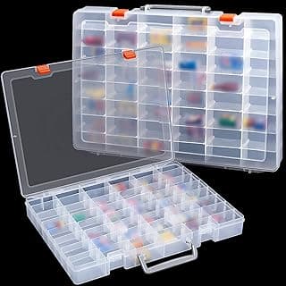 Juexica 2 Pcs 48 Grids Clear Plastic Organizer Box with Removable Dividers Toy Collector Box Transparent Compartment Container Storage for Toy Jewelry Craft Bead (Box Only) (Clear) image