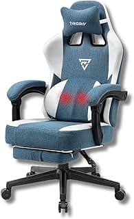 Gaming Chair with with Pocket Spring Cushion, Fabric Gamer Chair with Footrest and Lumbar Support Pillow, Computer Game Chairs for Adults, Big and Tall Office Chair Gaming 300LBS (Blue) image