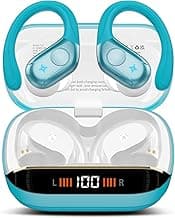 Wireless Earbuds Bluetooth 5.4 Headphones 75H Playtime Stereo Deep Bass Sports Ear Buds with Earhooks, LED Display Bluetooth Earbuds with 4 ENC Mic, IP7 Waterproof Earphone for Workout/Running, Blue