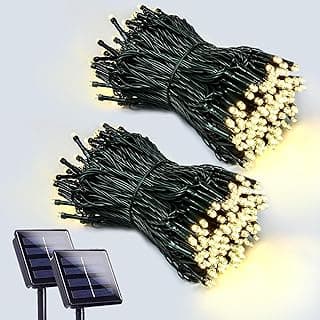 2-Pack 200 LED Solar String Lights for Outside, Solar Christmas Lights Outdoor Waterproof, Green Wire Solar Tree Lights with 8 Lighting Modes for Xmas Wedding Party Garden Decorations (Warm White) image