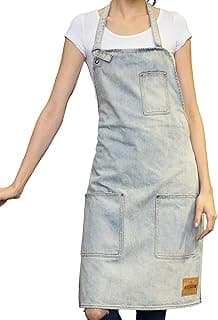 Chef Apron with Pockets, Denim Kitchen Apron for Men Women, Gift for Women and Men, Mom and Dad image