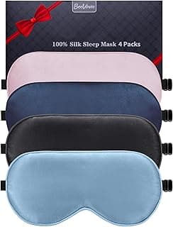 BeeVines Sleep Mask, 4 Pack 100% Real Natural Pure Silk Eye Masks with Adjustable Strap for Sleeping, Mulberry Silk Eye Sleep Shade Cover, Block Light Reduces Puffy Eyes Traveling Gifts (4 Packs) image