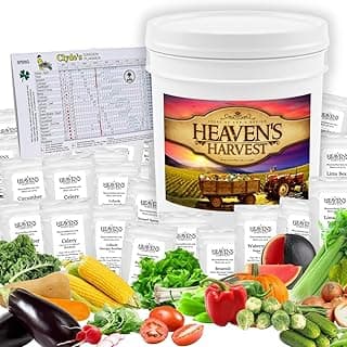 Heaven’s Harvest “10 Year Garden” Survival Seed Bank Kit | Over 25k Non-GMO Heirloom Vegetable Survival Seeds + 2 Free Bonus Items: Clyde’s Garden Planner + Seed Vault Storage Drum for 10 Year Storage image