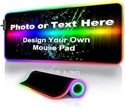Personalized RGB LED Gaming Mouse Pad Make Your Own Customized Large Gaming Mousepad Custom Mouse Mat for Office Dorm Personalised Gifts Presents for Gaming Lovers, 35.4x15.7in image