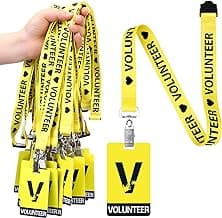 Colarr 25 Pack Volunteer Lanyard with PVC Plastic Card Pass Volunteer Identification ID Badges Bulk Breakaway Lanyard for Activity, Fundraising, Church, School, Events(Yellow)