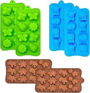Candy Chocolate Molds Silicone, Non-stick Animal Jello Molds, Crayon Mold, Silicone Baking Mold - BPA Free, Forest Theme with Different Animals, including Dinosaurs, Bear, Lion and Butterfly, Set of 6 image