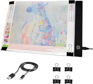 Mlife A4 LED Light Pad - Diamond Art Light Box Tracing Light Board with 3 Brightness, Ideal for Sketching, Animation, Drawing Light Box with 4 Fasten Clips image