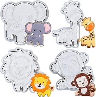 Flycalf Animal Cookie Cutters Set with Plunger Stamps Jungle Safari Animal Zoo Baking PLA Fondant Molds for Kids Party 3.5" Kitchen Cake Supplies image