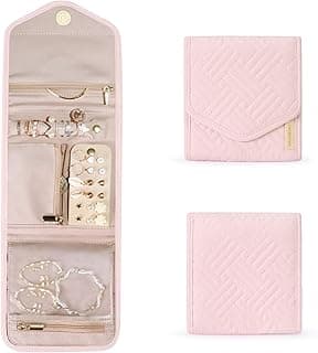 BAGSMART Travel Jewelry Organizer Case Foldable Jewelry Roll for Journey-Rings, Necklaces, Earrings, Bracelets,Mini,Light Pink image