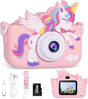 Unicorn Kids Digital Camera, Birthday Christmas Kids Toy Gifts for 5 6 7 8 9 10 Year Old Girls, 1080P HD Selfie Kids Camera Toys with 32GB Card image