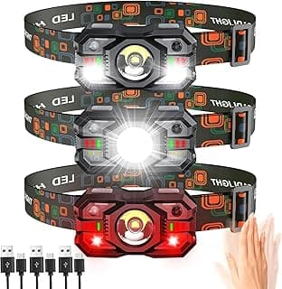 Rechargeable Headlamp Flashlight 3-Pack, 2000 Lumen Super Bright LED Headlight with Red Light, Motion Sensor for Adults Kid, Waterproof Lightweight Head Lamp for Outdoor Camping Running Hiking Fishing image
