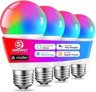 Energetic Matter LED Smart Light Bulb Color Changing, RGB & 2700K-6500K Dimmable A19 60W Equivalent, App & Voice Control, Compatible with Alexa, Google Home, HomeKit, Smart Things, 4 Pack image