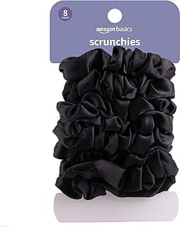 Amazon Basics Satin Scrunchies Black Hair Ties, Pack of 8 image