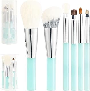 Docolor 6 Pieces Travel Makeup Brush Set, Portable On-The-Go Makeup Brush Set Travel Size Makeup Brushes for Powder Contour Blush Eyeshadow Brow Brush Make Up Brushes with Brush Foldable Holder