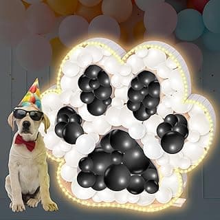 3 ft Light up Dog Paw Mosaic Balloon Frame with LED Light String Puppy paw Print Party Decorations Balloon Arch kit Dog Birthday Decorations for Home Garden Decor Yard Signs Pre-Cut Foam Board image