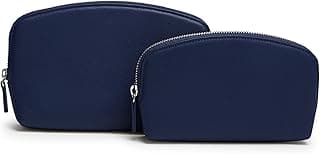 Leatherology Navy Blue Makeup Pouch Set Cosmetic Bag Organizer Set Comes with Small and Medium Pouch for Women image