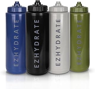 4 Pack Mix 32oz Squeeze Water Bottles - Sports Water Bottles For Football, Hockey, Athletics - Reusable Squirt Bottle Set, BPA-Free, Perfect for Gym, Travel, Bike & Cycling Water Bottle image