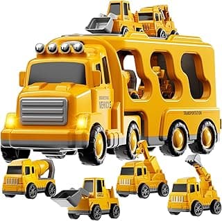 TEMI Construction Truck Boy Toys for 3-5 Year Old Toddlers - Toys for 3 4 5 6 7 Years Old Engineering Transport Vehicle Carrier Truck, Kids Excavator Crane Gifts Toys for Boys and Girls Aged 4-6