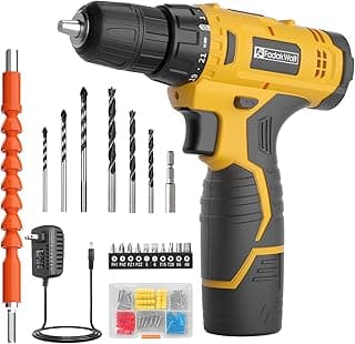 Cordless Drill Set,12V Power Drill Set with Battery and Charger, Electric Drill Driver/Drill Bits, 3/8'' Keyless Chuck,21+1 Torque Setting, 180 inch-lbs, with LED Electric Drill Set (Yellow) image