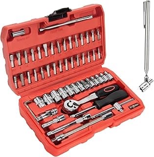 1/4 Inch Socket Set Metric 58PCS with Ratchet Wrench, Magnetic Pick-Up Tool, Extensions with 1/4" Drive Bits(30PCS), Home Repair Kit & Automotive Repair, DIY'er (Sockets 4-14mm)