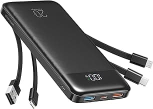 Charmast Power Bank 20000mAh, 20W Fast Charging Portable Charger with Built-in Cables, USB C Battery Pack, Slim Portable Phone Charger Backup Battery for iPhone, Samsung, iPad, More Phones, Tablets image
