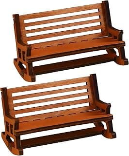 2 Pieces Miniature Wooden Bench Decorations Model Double Chair Dollhouse Accessories Decoration for DIY Dollhouse Craft Decoration Miniature Park Bench Accessories