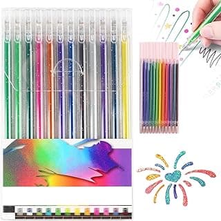 Glitter Gel Pen Set, Glitter Multicolor Gel Pens for Coloring, Metallic Bright Glitter Color Pens, Neon Gel Pens for Adults Coloring Books, Painting and Doodling (Color 12) image