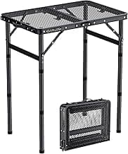 2ft-High Folding Grill Table, 3-Adjustable Height Camping Table with Mesh Desktop, Lightweight Portable Aluminum Picnic Table (22.8" L x 15.7" W) Small for Outdoor BBQ Dining Cooking Oven image